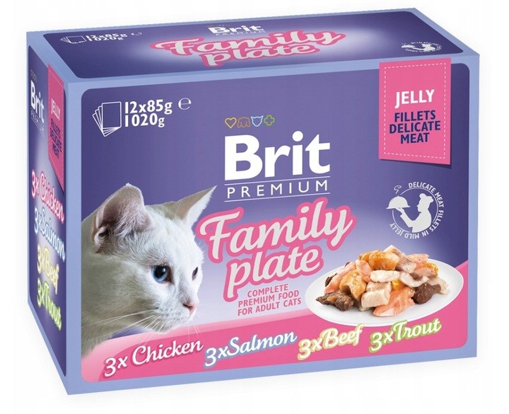 BRIT Premium Family Plate Fillets in Jelly Mix of Flavors - wet food for cats - 12x85g BRIT Premium Family Plate Fillets in Jelly Mix of Flavors - wet food for cats - 12x85g