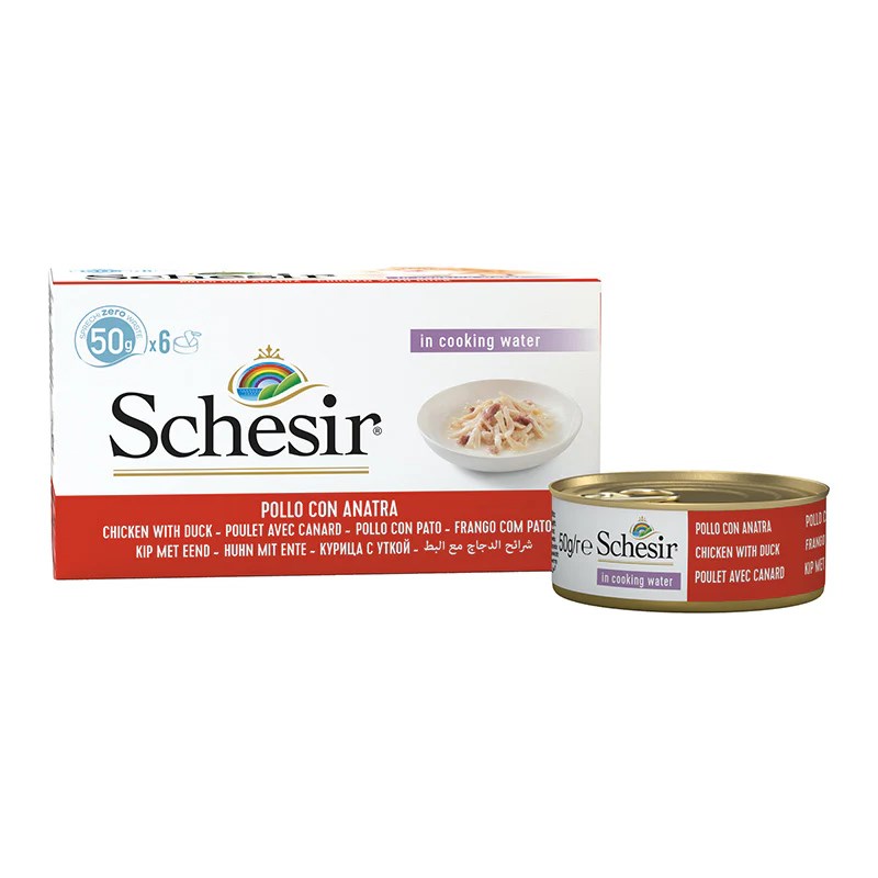 SCHESIR Chicken fillets with duck in broth - wet cat food - 6x50g SCHESIR Chicken fillets with duck in broth - wet cat food - 6x50g