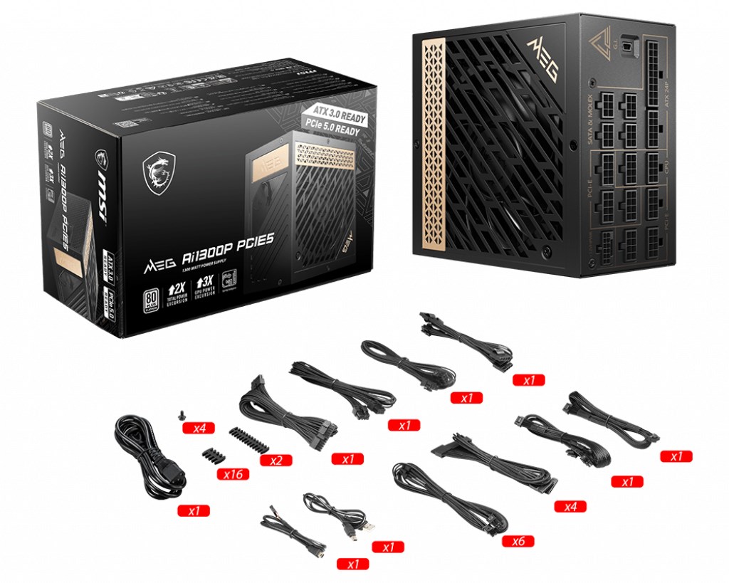 MSI MEG AI1300P PCIE5 power supply unit 1300 W 24-pin ATX ATX Black MSI MEG AI1300P PCIE5 power supply unit 1300 W 24-pin ATX ATX Black