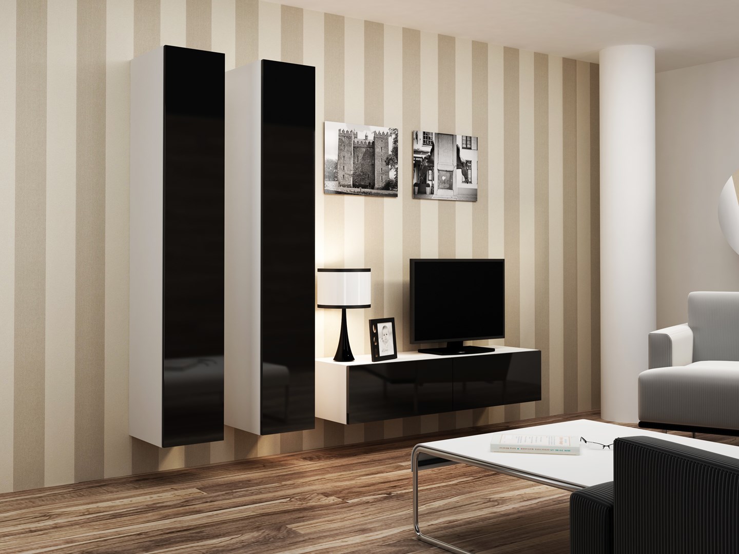 Cama TV stand VIGO 140 30/140/40 white/black gloss Cama TV stand VIGO 140 30/140/40 white/black gloss