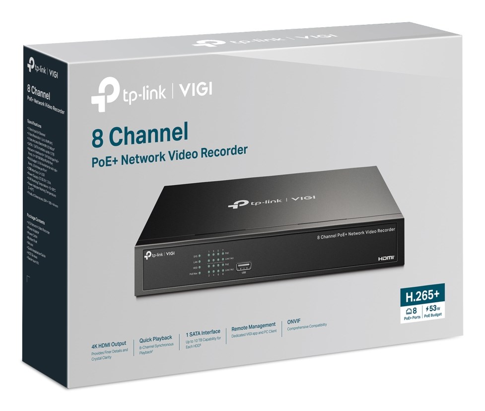 TP-LINK VIGI NVR1008H-8P 8-Channel PoE+ NVR TP-LINK VIGI NVR1008H-8P 8-Channel PoE+ NVR