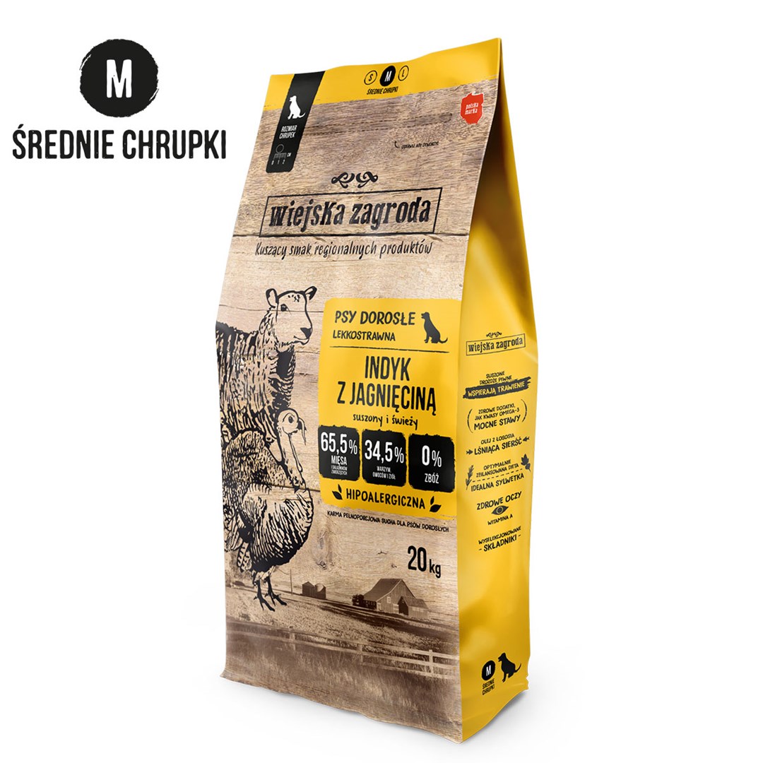 WIEJSKA ZAGRODA Turkey with Lamb M – dry dog food – 20kg WIEJSKA ZAGRODA Turkey with Lamb M – dry dog food – 20kg
