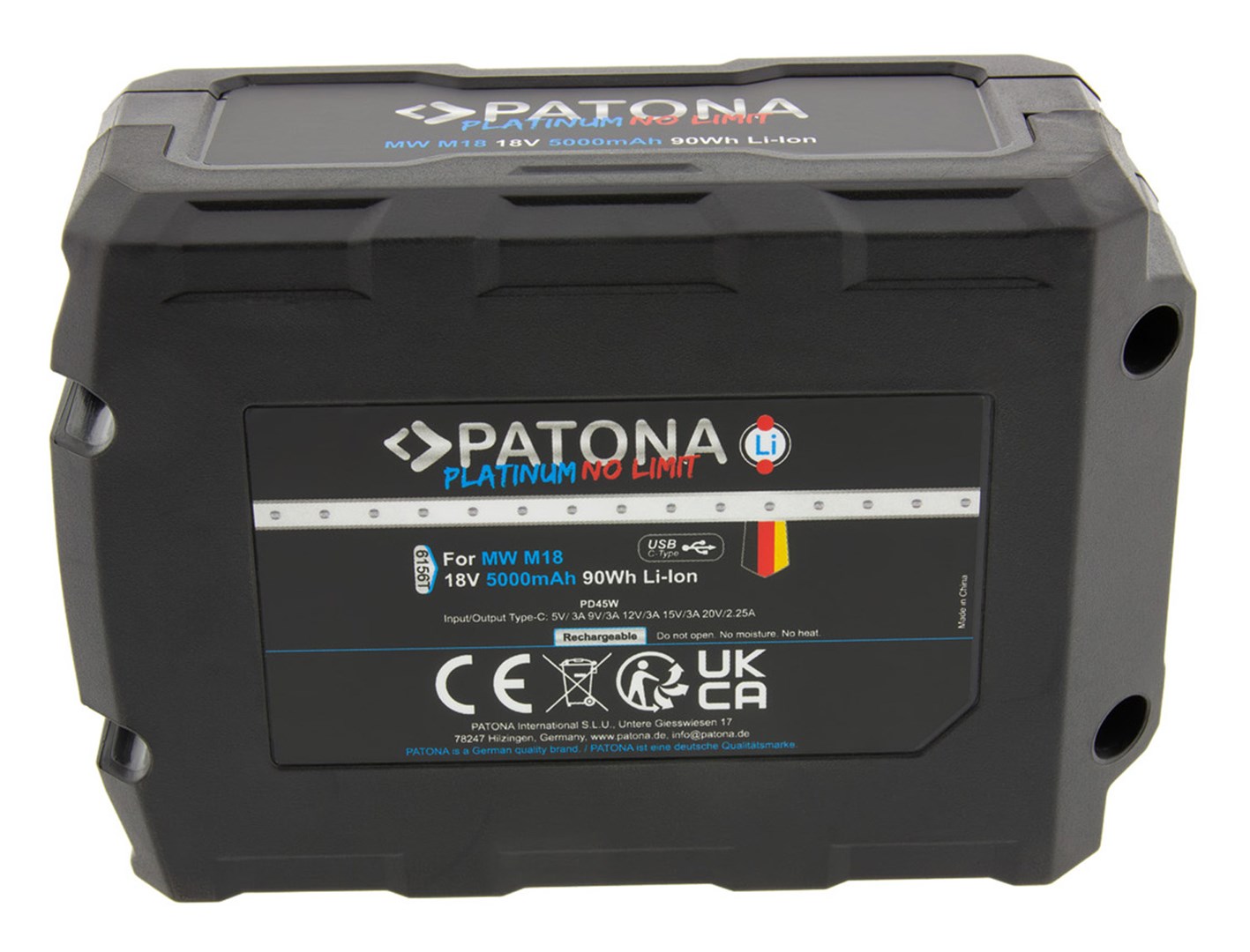 PATONA Platinum 18V Battery for Milwaukee M18 with USB-C port PD45W Black PATONA Platinum 18V Battery for Milwaukee M18 with USB-C port PD45W Black