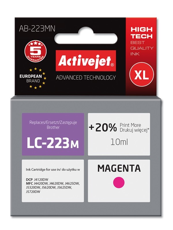 Activejet AB-223MN Ink (Replacement for Brother LC223M; Supreme; 10 ml; magenta) Activejet AB-223MN Ink (Replacement for Brother LC223M; Supreme; 10 ml; magenta)