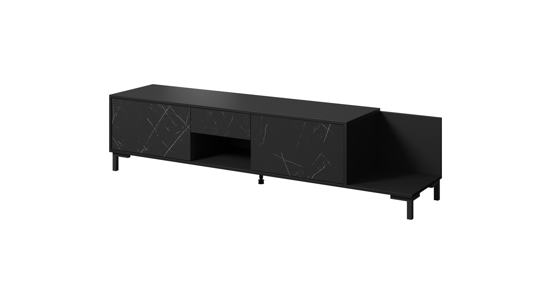 RTV cabinet MARMO 2D1S1K 195x40x47.5 cm black matt/marble black RTV cabinet MARMO 2D1S1K 195x40x47.5 cm black matt/marble black