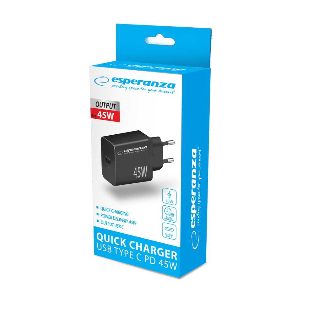 Esperanza EZC108K mains charger 45W Black Esperanza EZC108K mains charger 45W Black