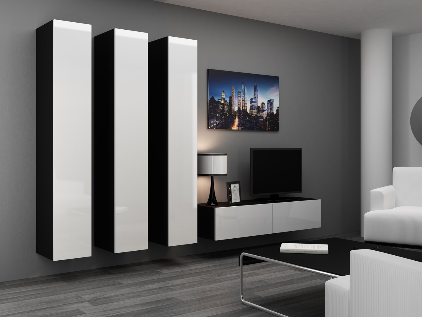 Cama Full cabinet VIGO '180' 180/40/30 white/black gloss Cama Full cabinet VIGO '180' 180/40/30 white/black gloss