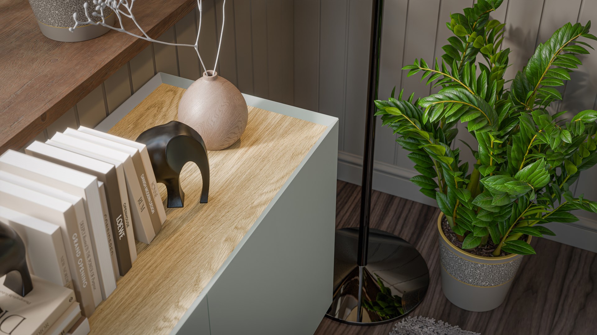 Cama FELLINI chest of drawers 200x40x70 olive + oiled oak top Cama FELLINI chest of drawers 200x40x70 olive + oiled oak top