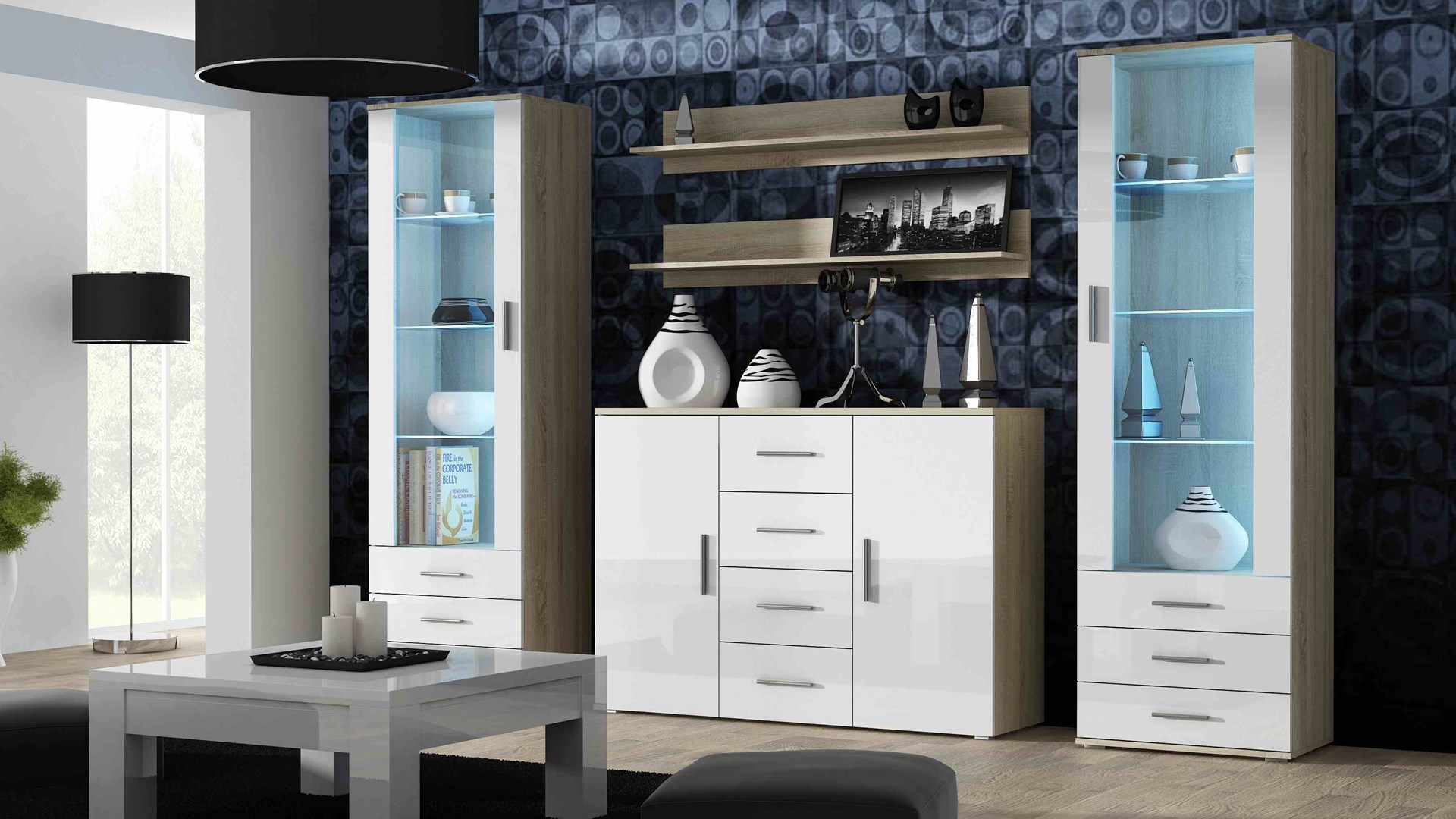 Cama living room sideboard UNI sonoma oak/white gloss Cama living room sideboard UNI sonoma oak/white gloss