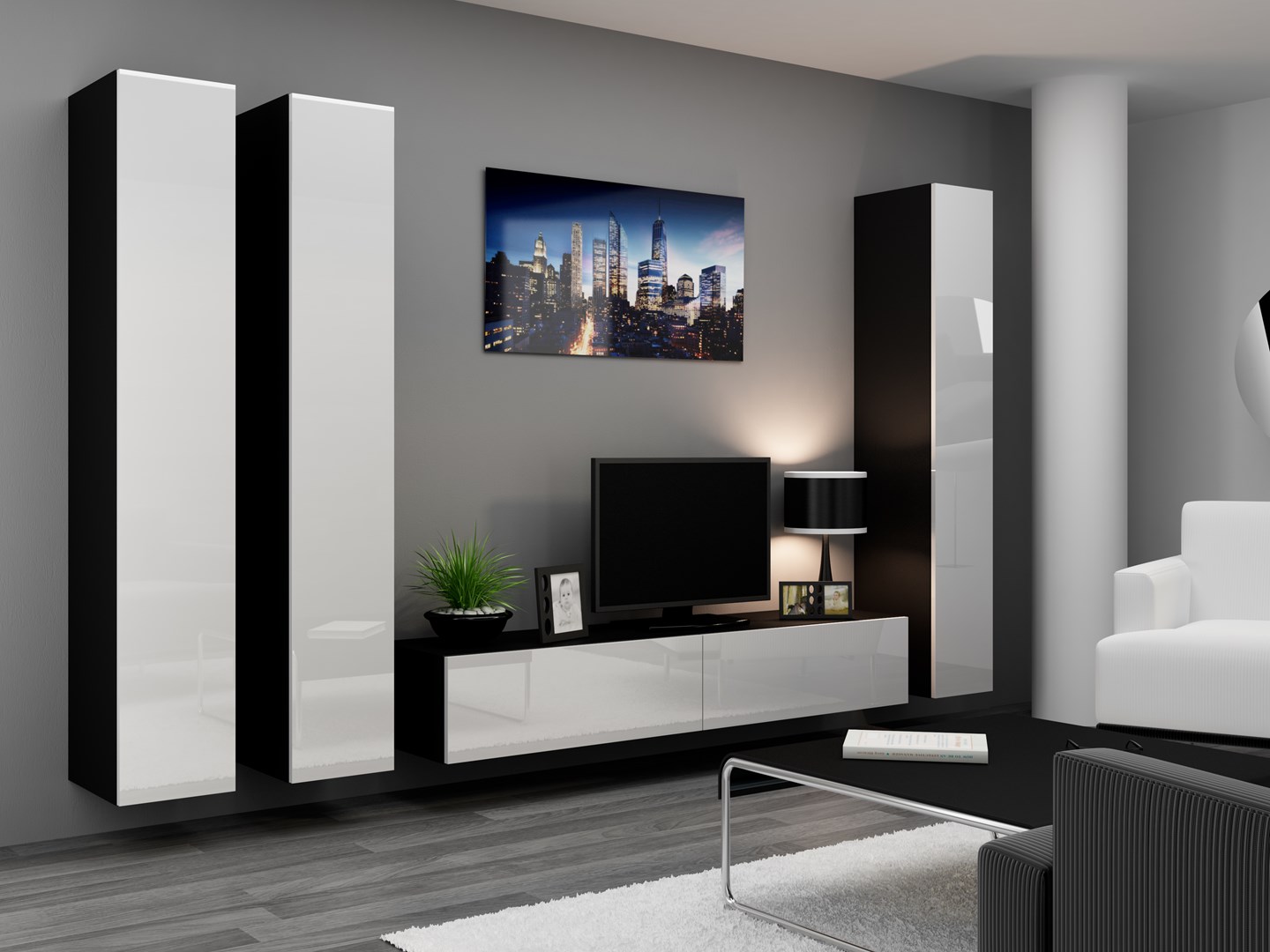 Cama Full cabinet VIGO '180' 180/40/30 white/black gloss Cama Full cabinet VIGO '180' 180/40/30 white/black gloss
