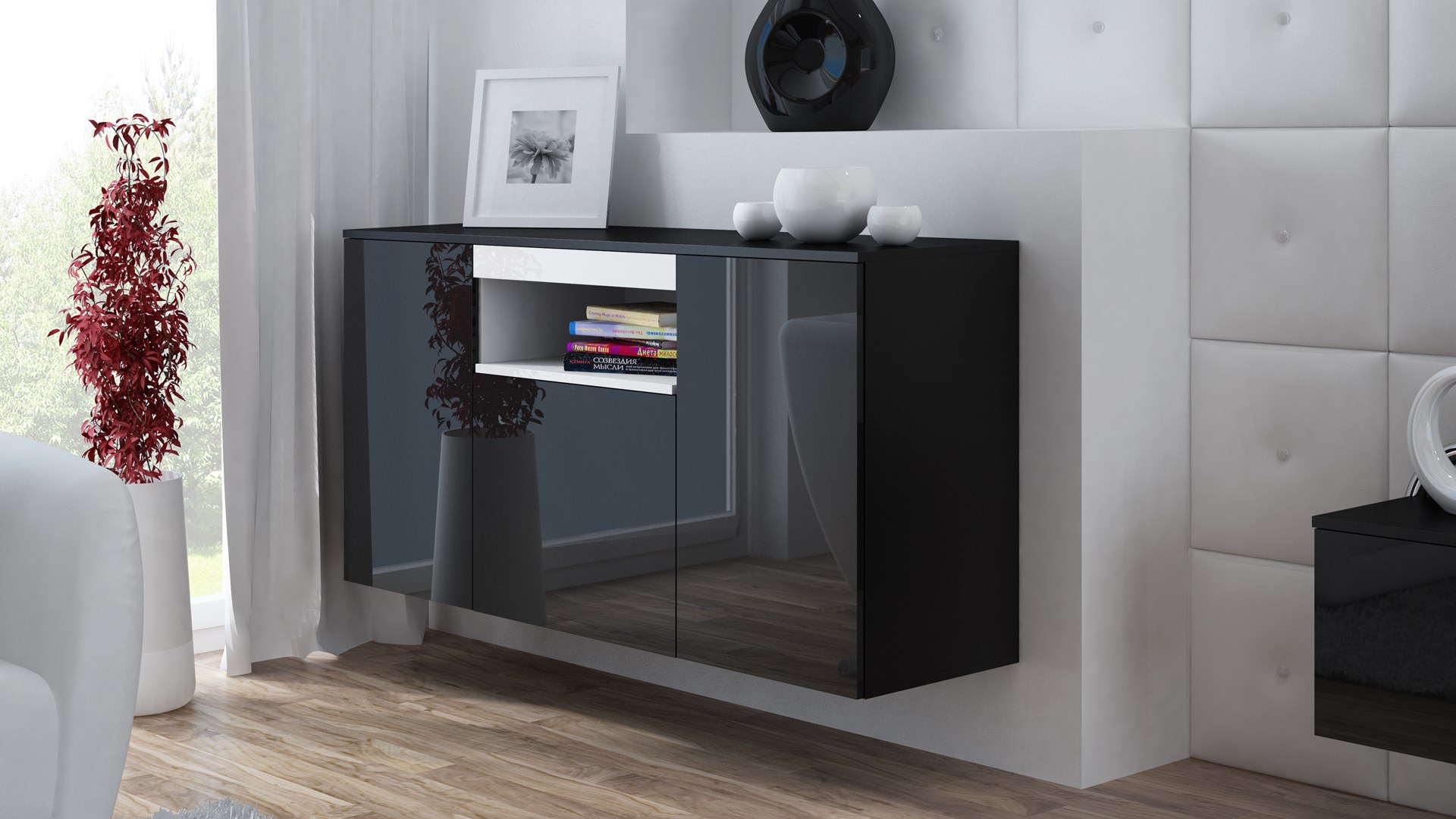 Cama sideboard VIVA 150 black/black gloss + white Cama sideboard VIVA 150 black/black gloss + white