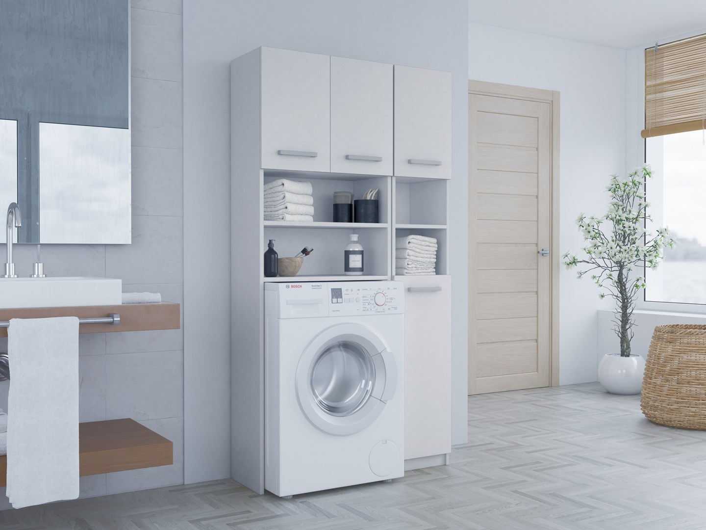 Topeshop ZESTAW MARPOL BIEL bathroom storage cabinet White Topeshop ZESTAW MARPOL BIEL bathroom storage cabinet White