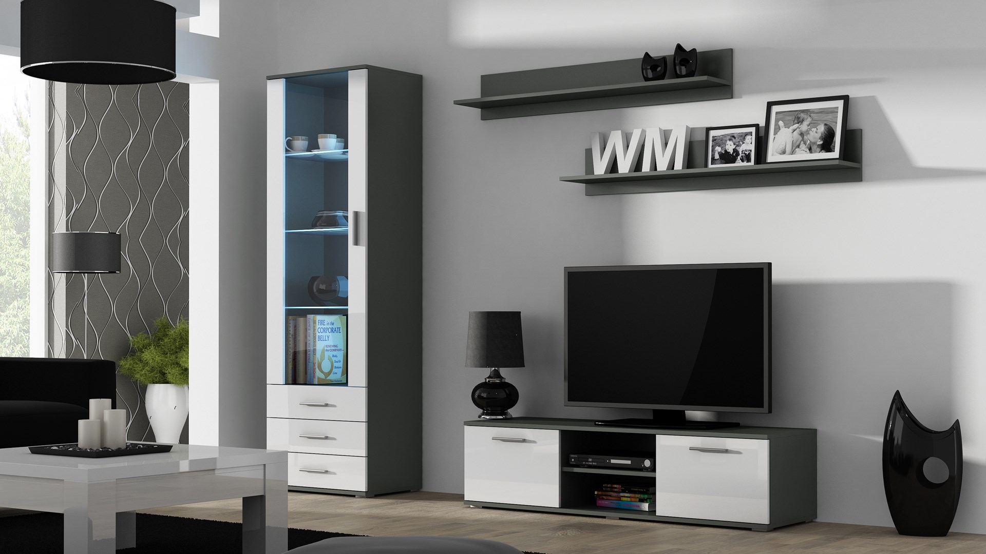 Cama display cabinet SOHO S1 grey/white gloss Cama display cabinet SOHO S1 grey/white gloss