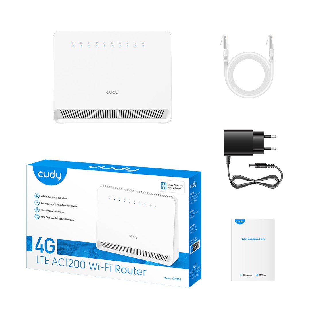 Cudy LT500E wireless router Fast Ethernet Dual-band (2.4 GHz / 5 GHz) 4G White Cudy LT500E wireless router Fast Ethernet Dual-band (2.4 GHz / 5 GHz) 4G White
