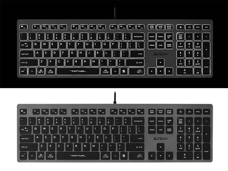 A4Tech FSTYLER FX60H (White Backlit) keyboard USB QWERTY Black, Grey A4Tech FSTYLER FX60H (White Backlit) keyboard USB QWERTY Black, Grey