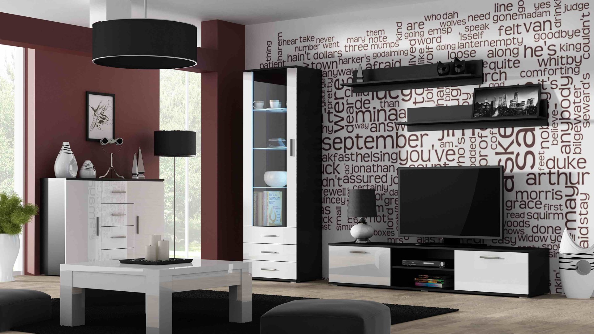 Cama living room sideboard UNI black/white gloss Cama living room sideboard UNI black/white gloss