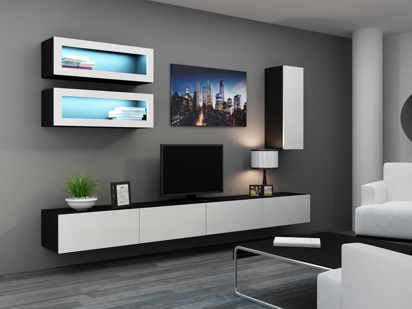 Cama TV stand VIGO 140 30/140/40 black/white gloss Cama TV stand VIGO 140 30/140/40 black/white gloss