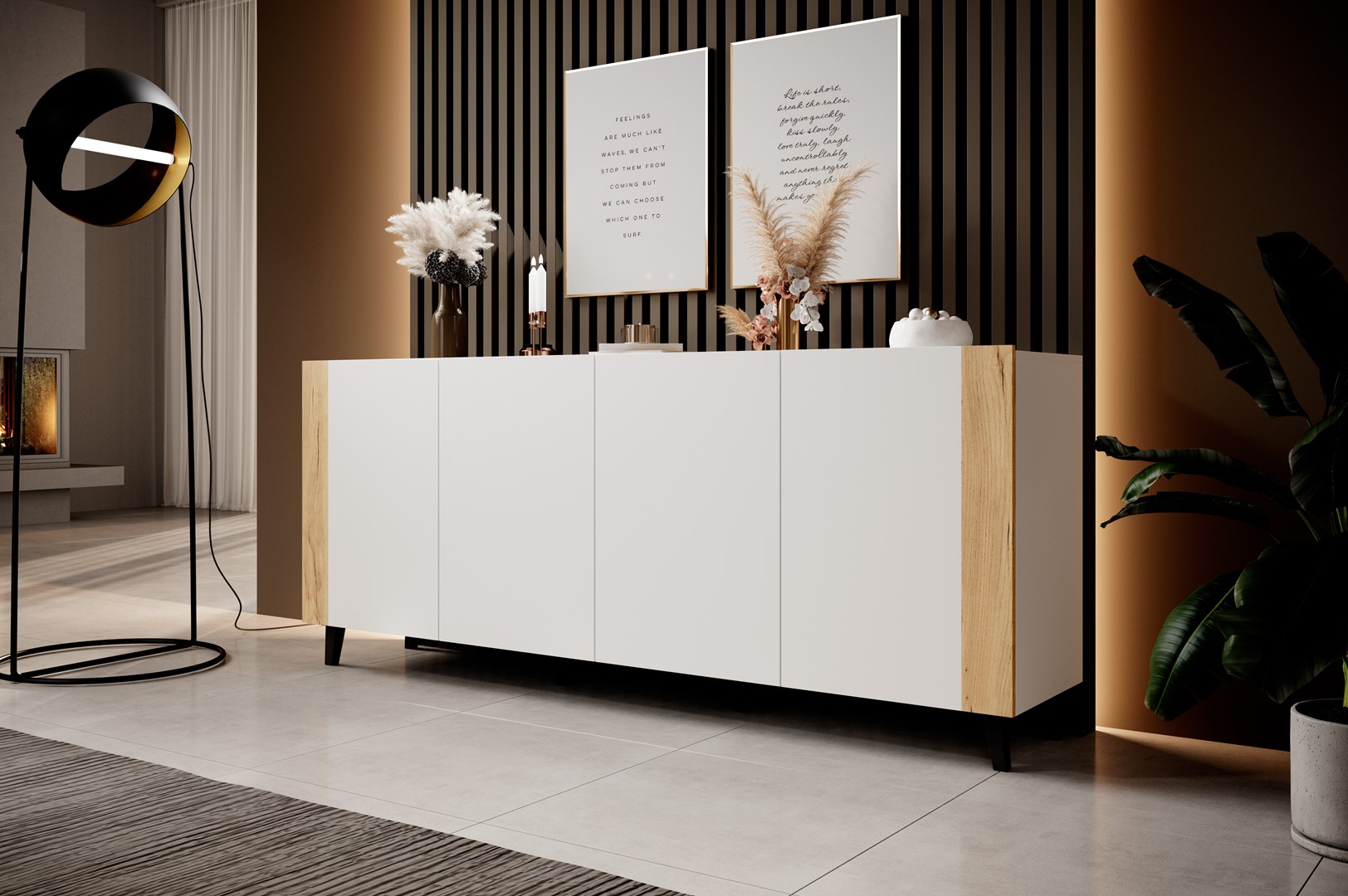 FARO chest of drawers 200x42x82 white matt + oak craft FARO chest of drawers 200x42x82 white matt + oak craft