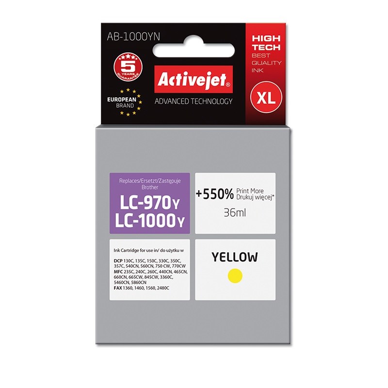 Activejet AB-1000YN ink (replacement for Brother LC1000/LC970Y; 36 ml; yellow) Activejet AB-1000YN ink (replacement for Brother LC1000/LC970Y; 36 ml; yellow)