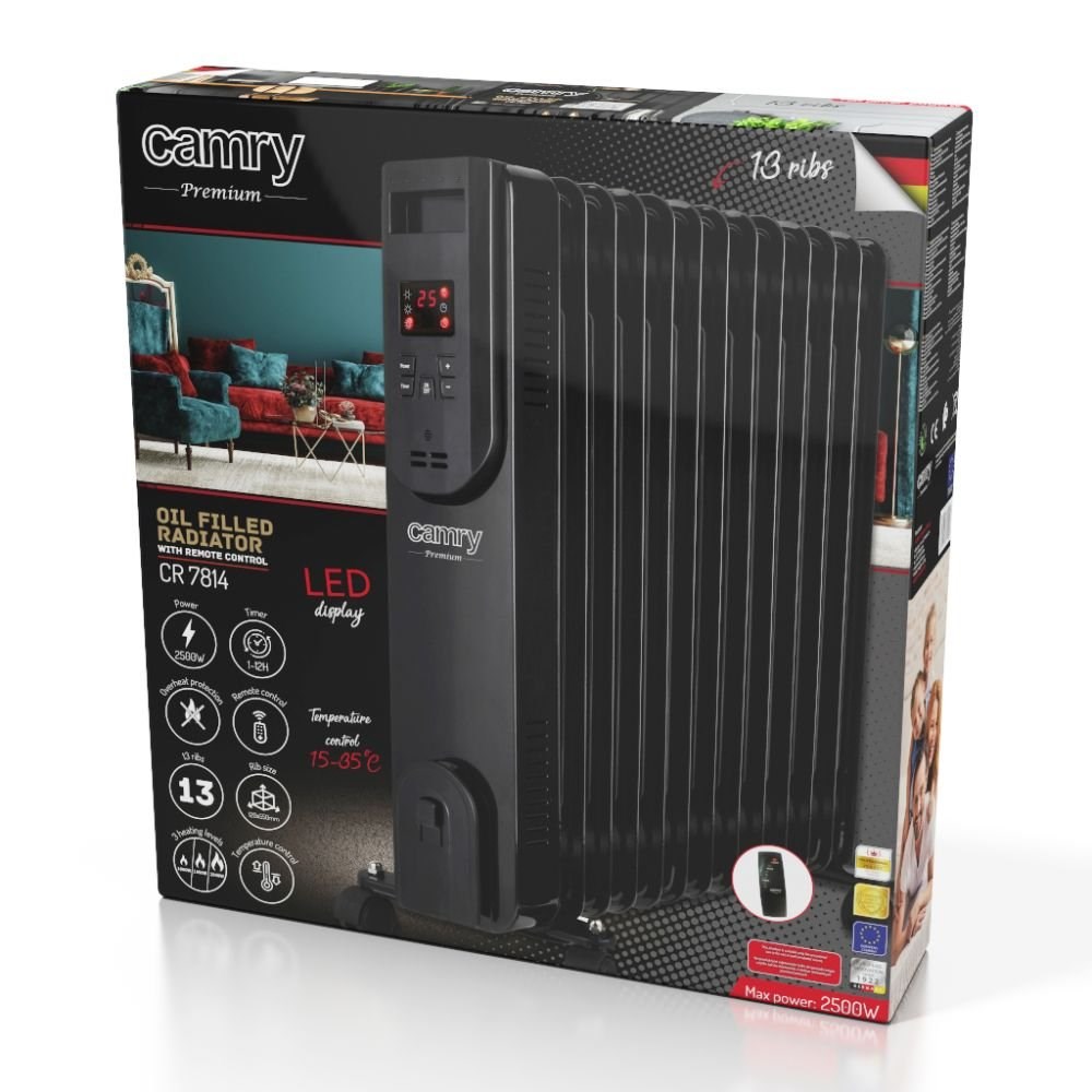 Electric oil heater with remote control CAMRY CR 7814 13 fins, 2500 W black Electric oil heater with remote control CAMRY CR 7814 13 fins, 2500 W black