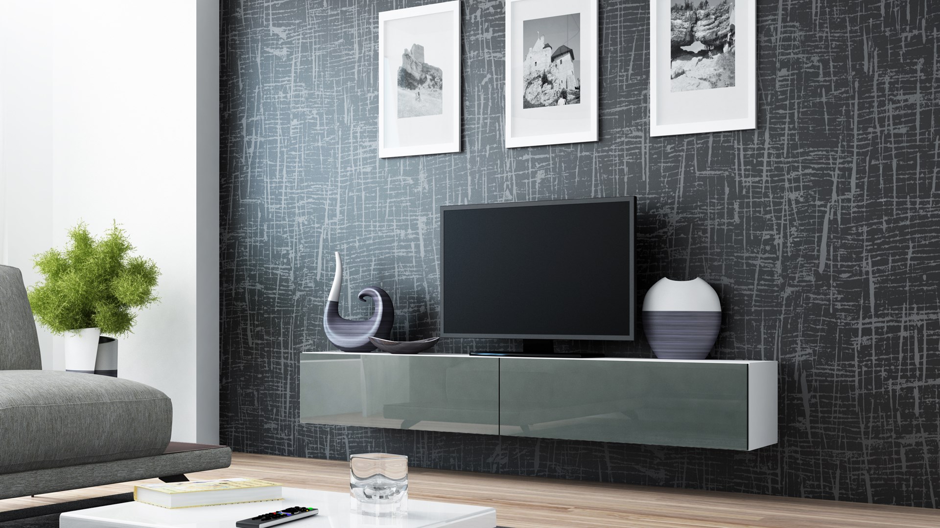 Cama TV Stand VIGO '180' 30/180/40 white/grey gloss Cama TV Stand VIGO '180' 30/180/40 white/grey gloss