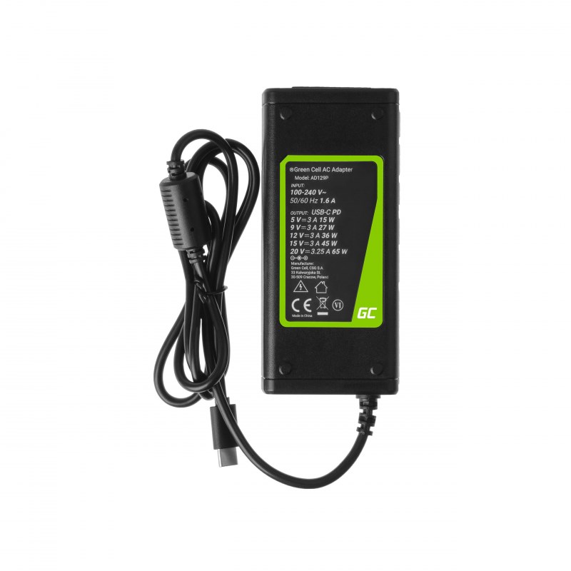 Green Cell AD134P USB-C charger AC adapter 65W for notebook tablet smartphone Green Cell AD134P USB-C charger AC adapter 65W for notebook tablet smartphone