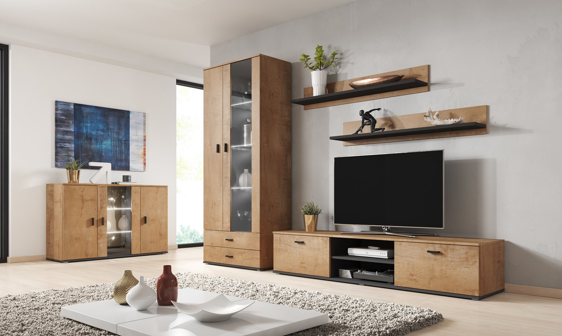 Cama display cabinet SOHO S6 2D2S lefkas oak/black Cama display cabinet SOHO S6 2D2S lefkas oak/black