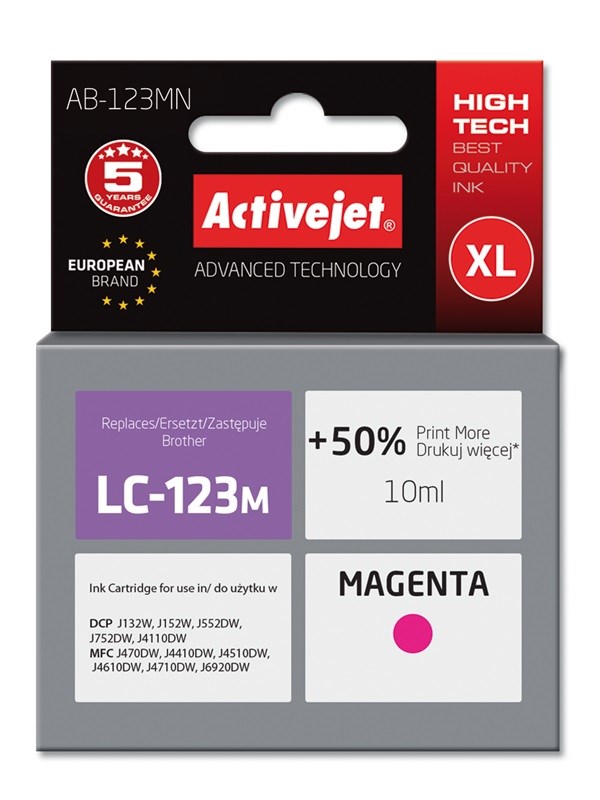 Activejet AB-123MN Ink (replacement for Brother LC123M/121M; Supreme; 10 ml; magenta) Activejet AB-123MN Ink (replacement for Brother LC123M/121M; Supreme; 10 ml; magenta)