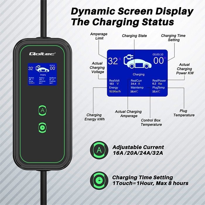 Qoltec Mobile charger for EV cars 2-in-1 Type 2 7kW 230V CEE 3 PIN Qoltec Mobile charger for EV cars 2-in-1 Type 2 7kW 230V CEE 3 PIN