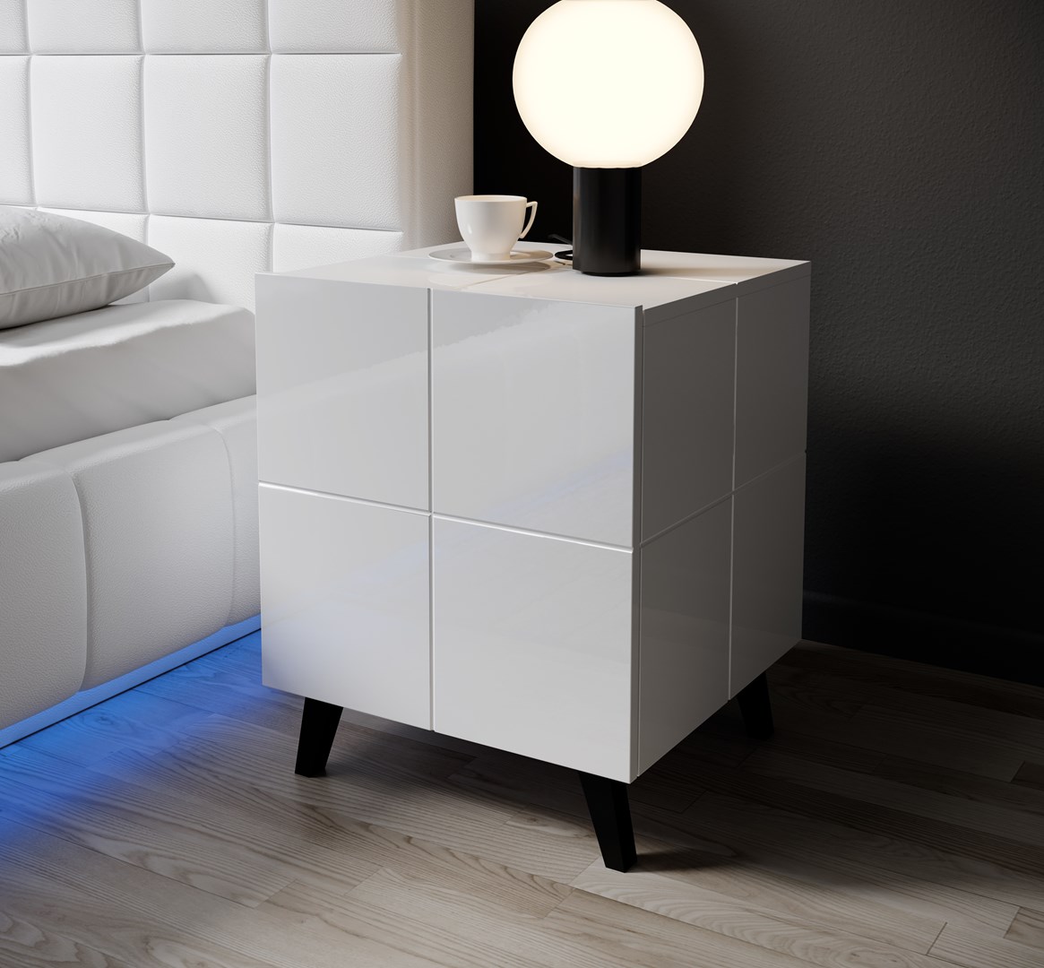 Cama bedside table REJA white gloss/white gloss Cama bedside table REJA white gloss/white gloss