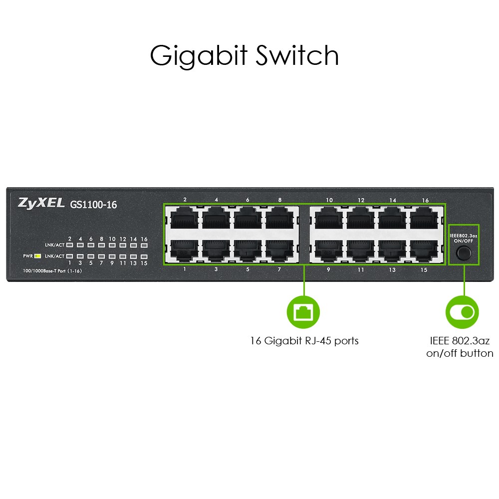 Zyxel GS1100-16 Unmanaged Gigabit Ethernet (10/100/1000) Zyxel GS1100-16 Unmanaged Gigabit Ethernet (10/100/1000)