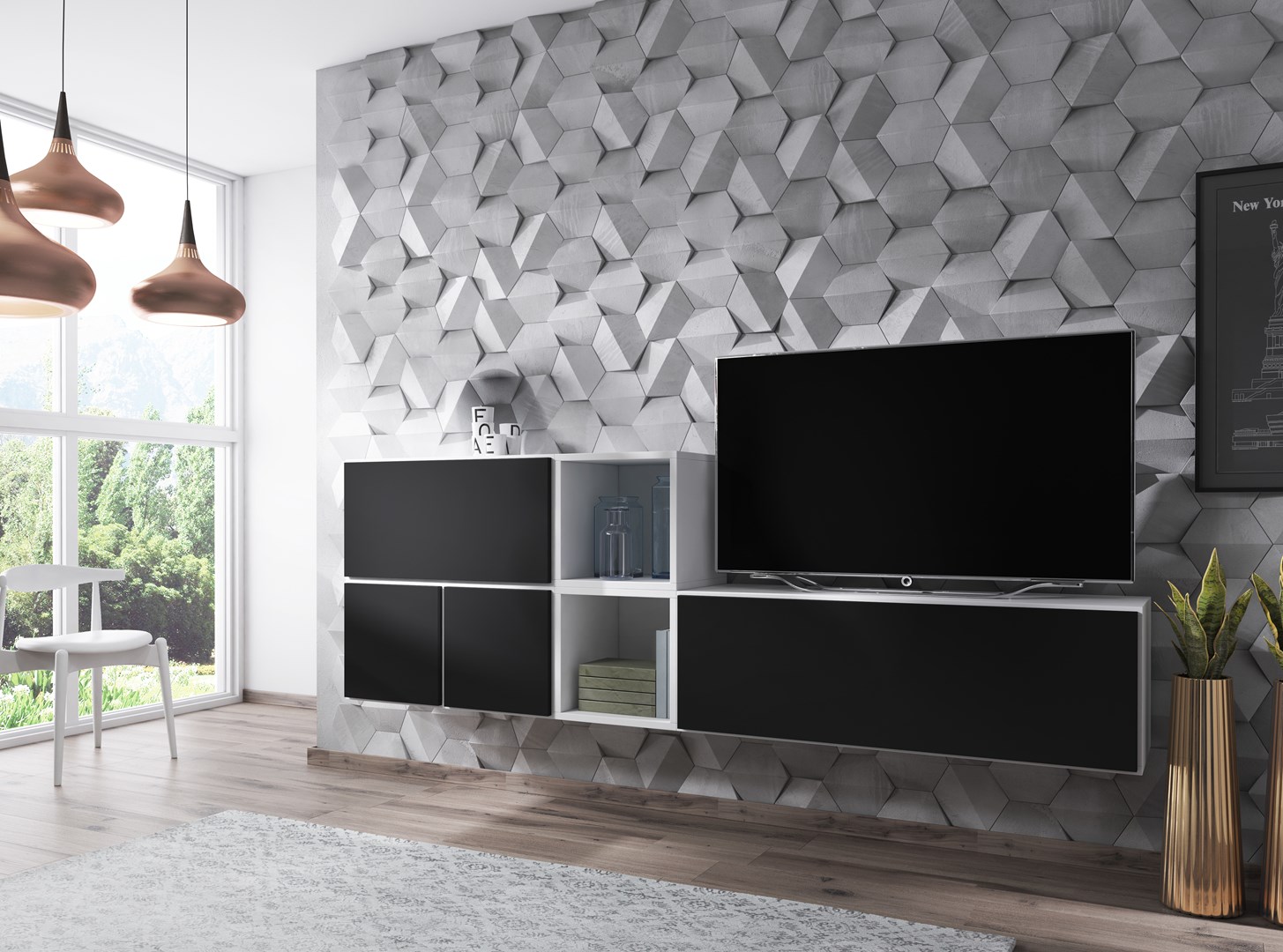 Cama living room furniture set ROCO 9 (RO1+RO3+2xRO6+2xRO5) white/white/black Cama living room furniture set ROCO 9 (RO1+RO3+2xRO6+2xRO5) white/white/black