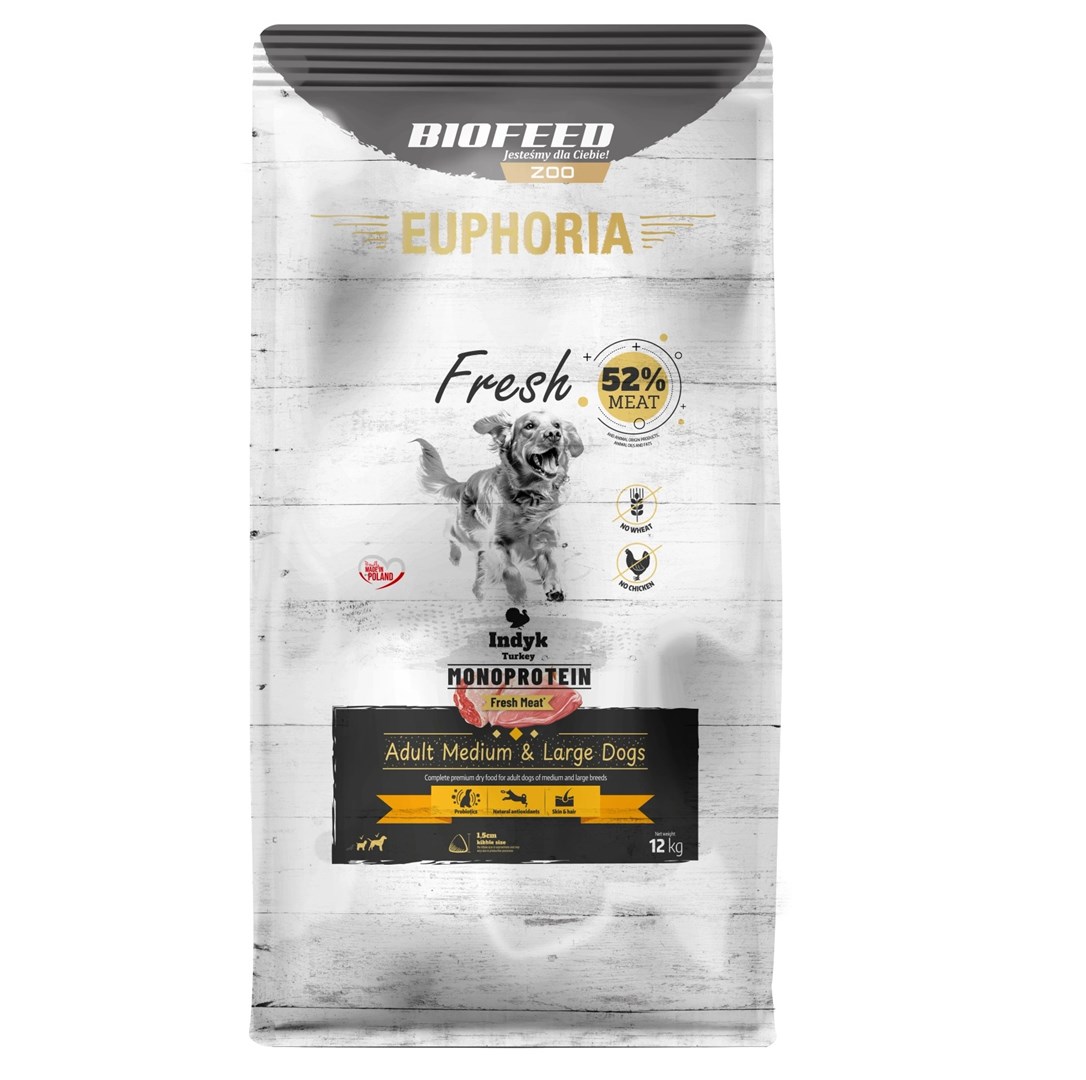BIOFEED Euphoria Fresh Adult Medium & Large Monoprotein Turkey - dry dog food - 12kg BIOFEED Euphoria Fresh Adult Medium & Large Monoprotein Turkey - dry dog food - 12kg