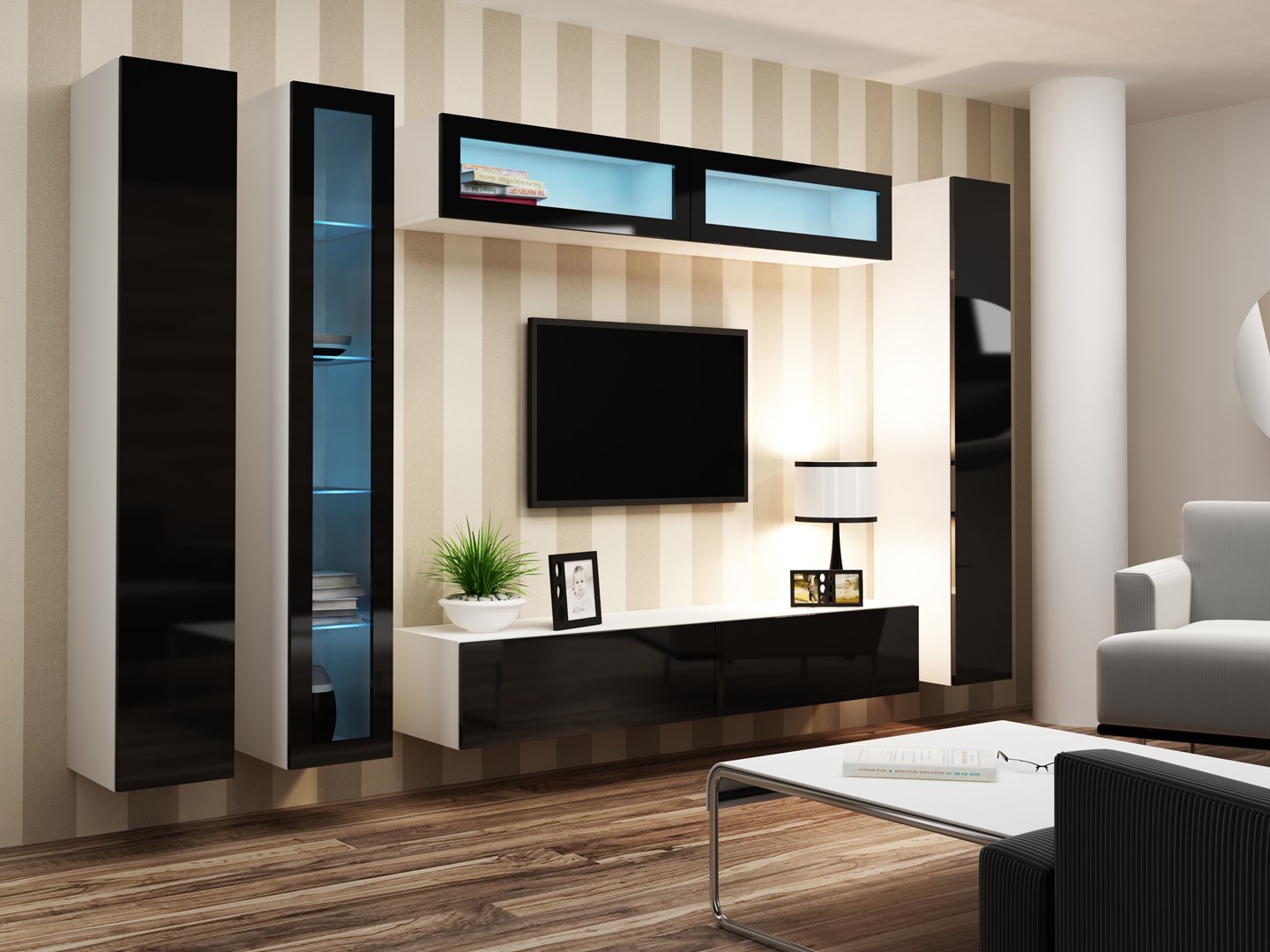Cama TV Stand VIGO '180' 30/180/40 white/black gloss Cama TV Stand VIGO '180' 30/180/40 white/black gloss