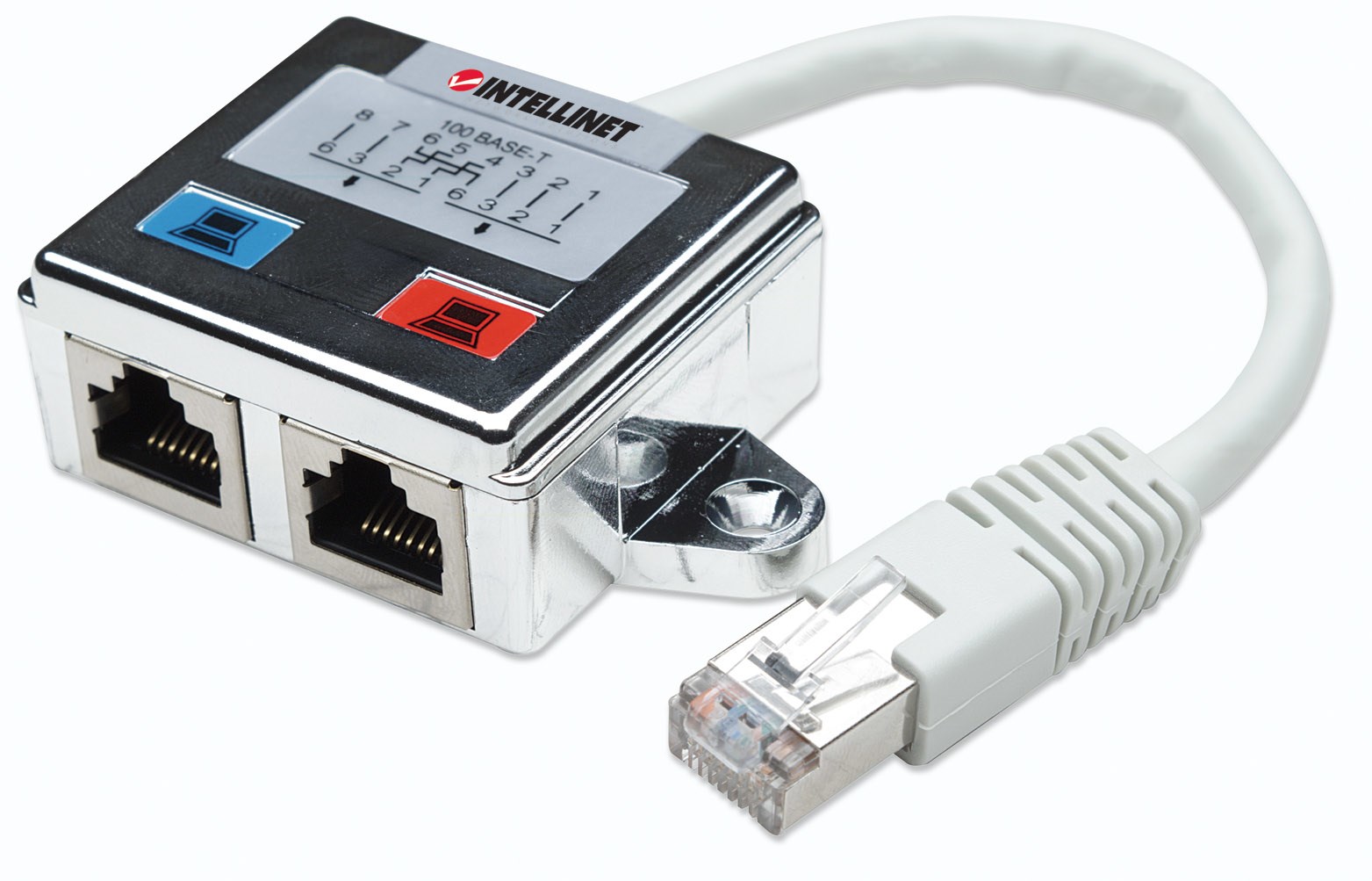 Intellinet 2-Port Modular Distributor, Cat5e, FTP, allows two RJ45 ports to share one Cat5e network cable Intellinet 2-Port Modular Distributor, Cat5e, FTP, allows two RJ45 ports to share one Cat5e network cable