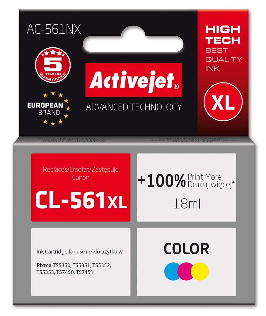 Activejet AC-561NX Ink (replacement for Canon CL-561XL; Supreme; 18 ml; Color: Cyan, Magenta, Yellow) Activejet AC-561NX Ink (replacement for Canon CL-561XL; Supreme; 18 ml; Color: Cyan, Magenta, Yellow)