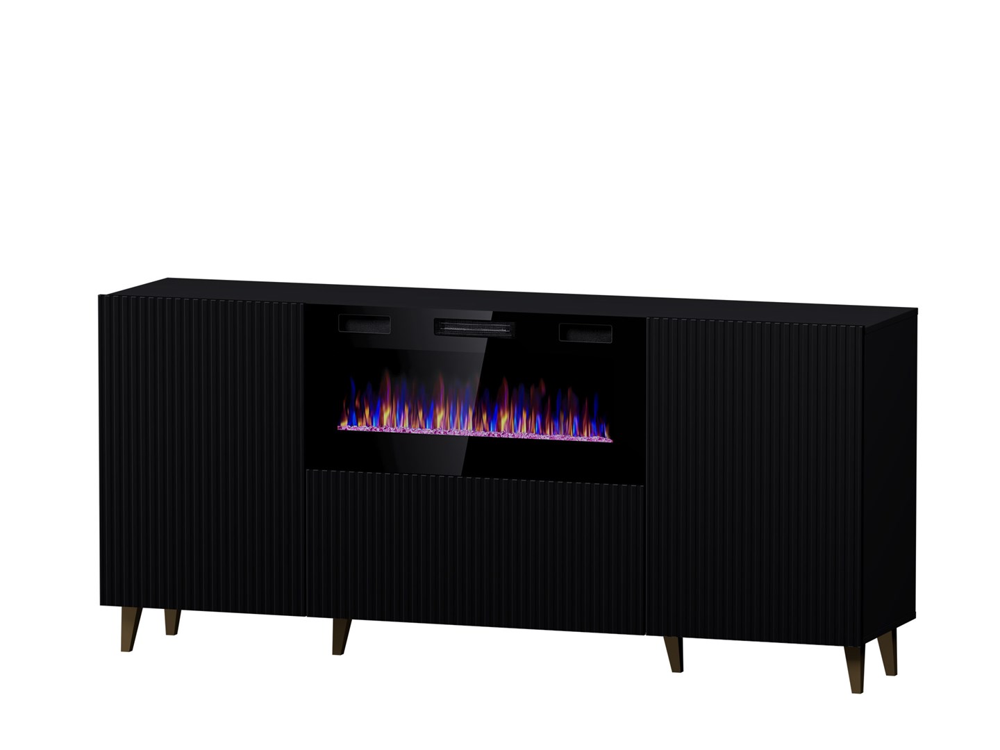 PAFOS chest of drawers with electric fireplace 180x42x82 cm matte black PAFOS chest of drawers with electric fireplace 180x42x82 cm matte black