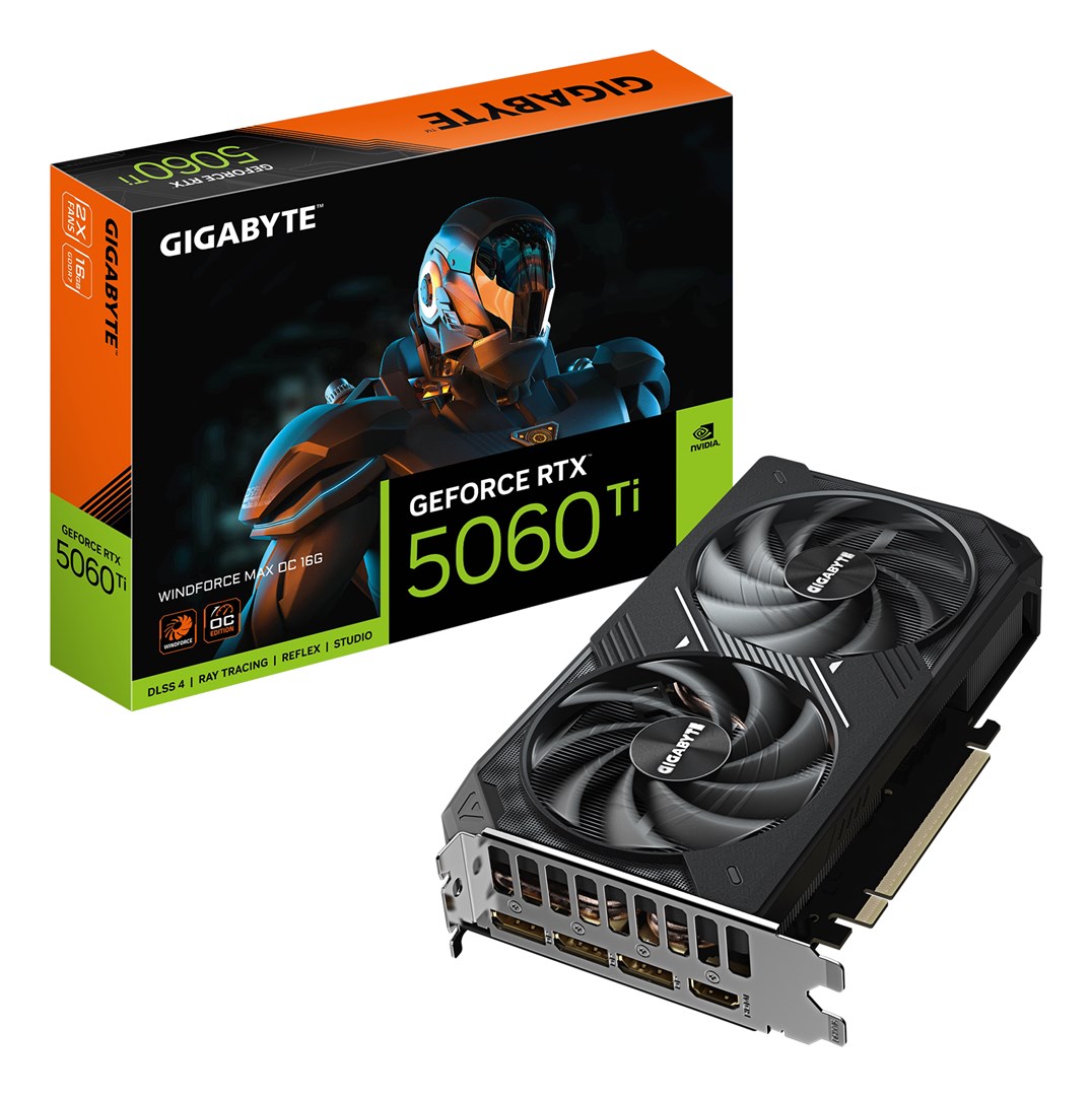 GIGABYTE GeForce RTX 5060 Ti WINDFORCE MAX OC 16G Graphics Card - 16GB GDDR7, 128bit, PCI-E 5.0, 2587MHz Core Clock, 3 x DP, 1 x HDMI, NVIDIA DLSS 4, GV-N506TWF2MAX OC-16GD GIGABYTE GeForce RTX 5060 Ti WINDFORCE MAX OC 16G Graphics Card - 16GB GDDR7, 128bit, PCI-E 5.0, 2587MHz Core Clock, 3 x DP, 1 x HDMI, NVIDIA DLSS 4, GV-N506TWF2MAX OC-16GD