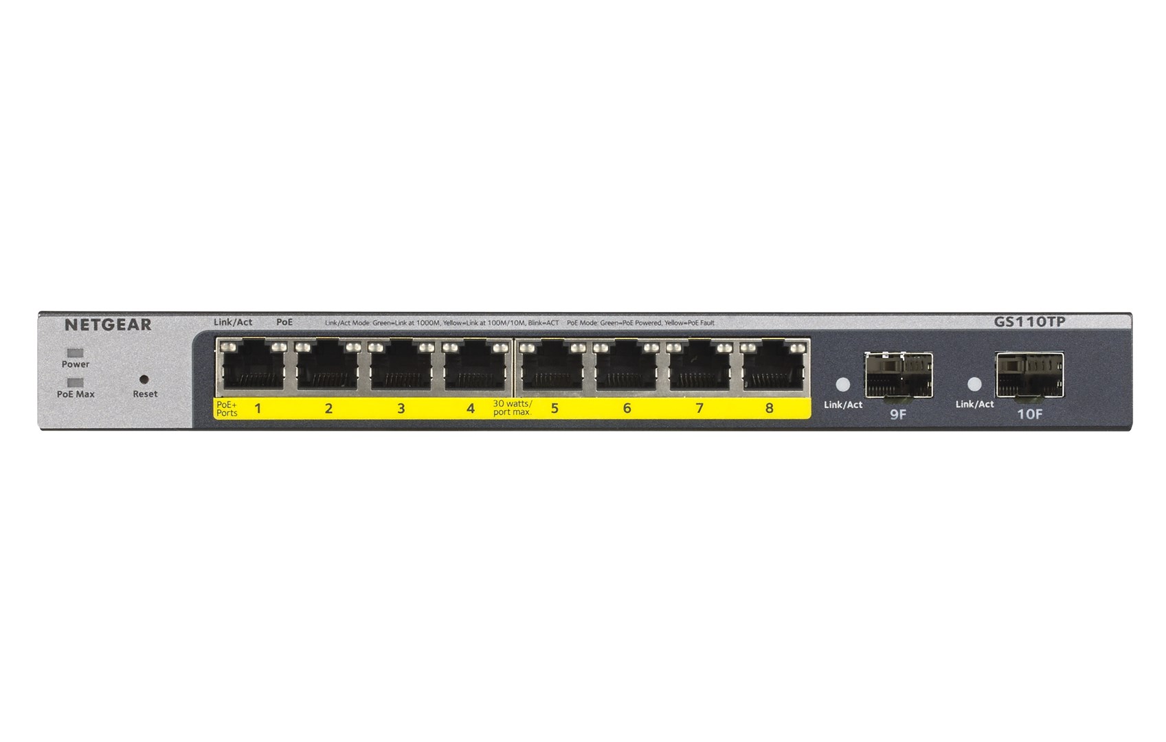 NETGEAR GS110TP Managed L2/L3/L4 Gigabit Ethernet (10/100/1000) Power over Ethernet (PoE) Grey NETGEAR GS110TP Managed L2/L3/L4 Gigabit Ethernet (10/100/1000) Power over Ethernet (PoE) Grey
