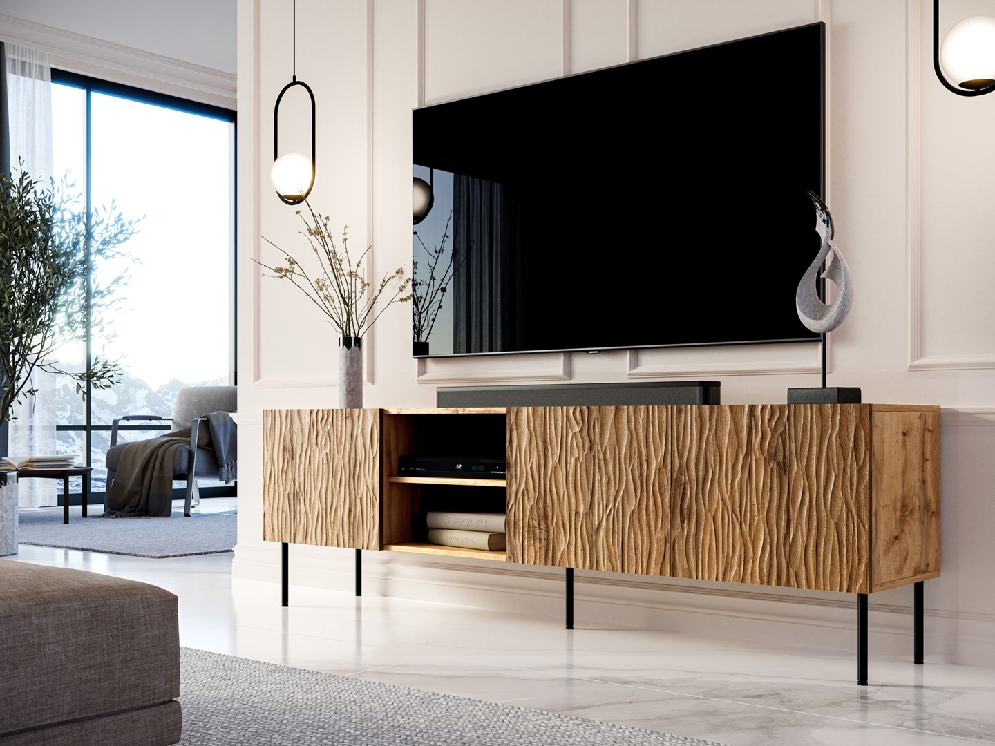 RTV JUNGLE cabinet 190x40.5x59.5 oak wotan + black legs RTV JUNGLE cabinet 190x40.5x59.5 oak wotan + black legs