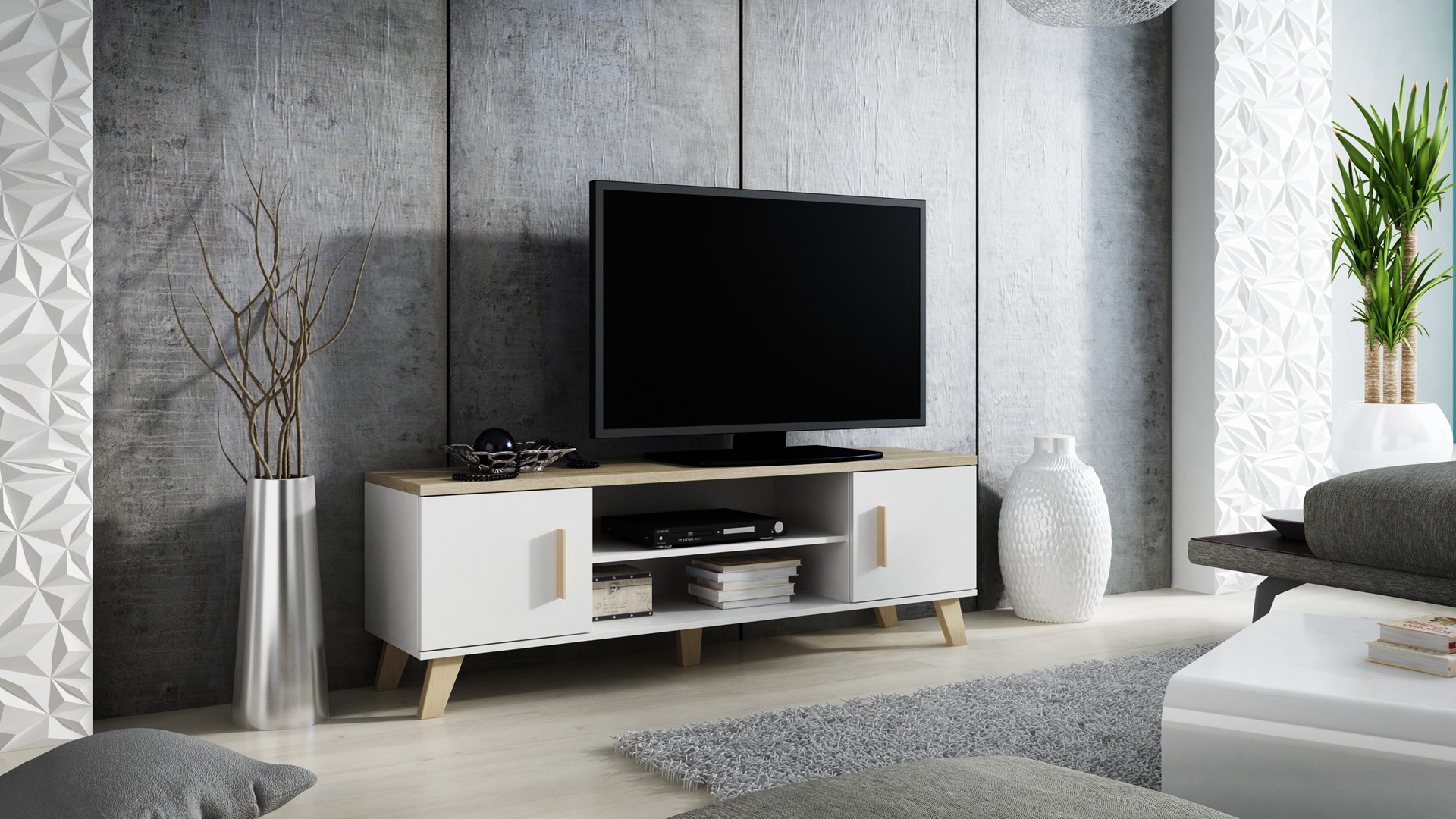 Cama TV stand LOTTA 160 2D2K white/sonoma Cama TV stand LOTTA 160 2D2K white/sonoma