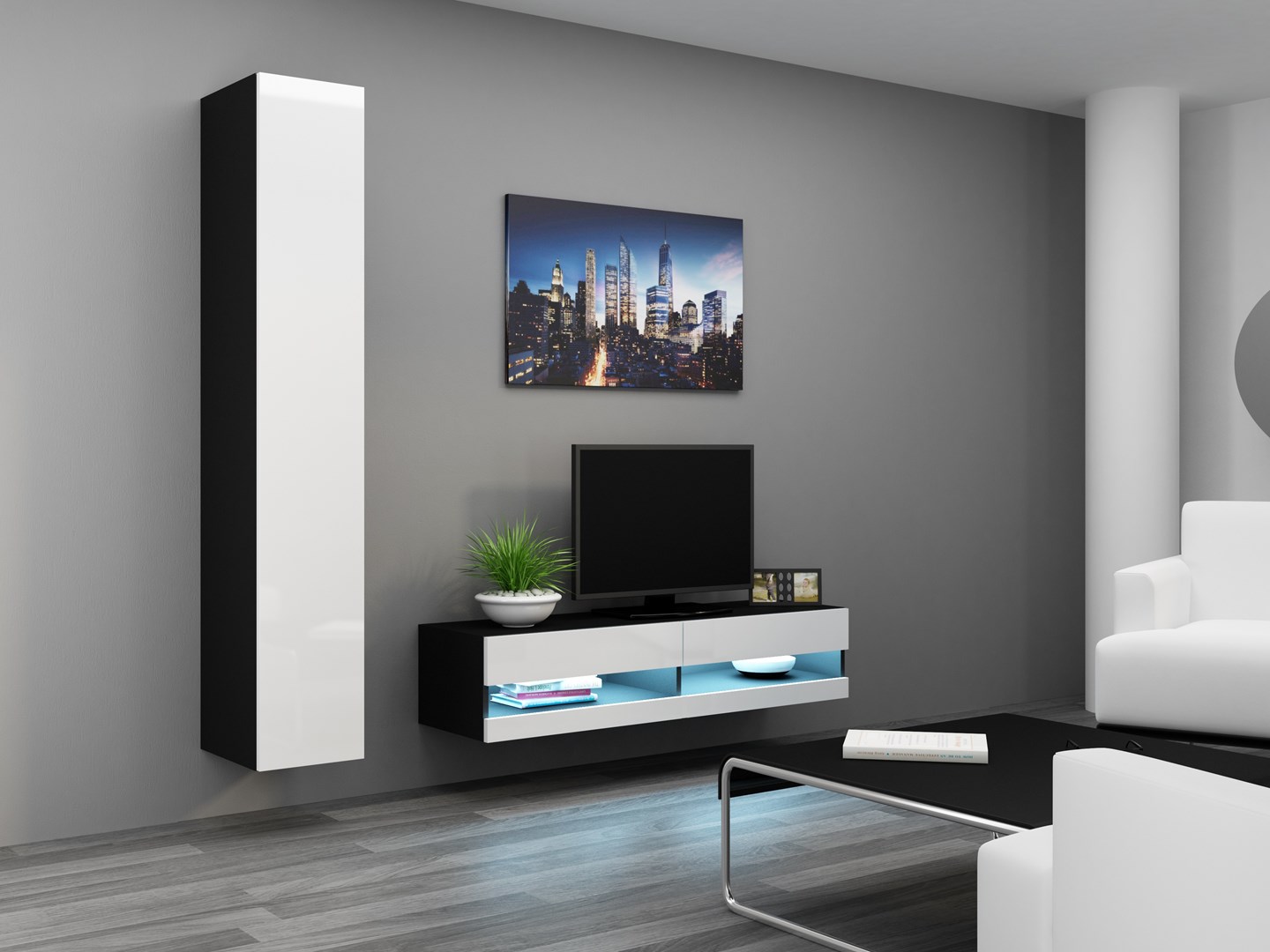 Cama TV stand VIGO NEW 30/140/40 black/white gloss Cama TV stand VIGO NEW 30/140/40 black/white gloss