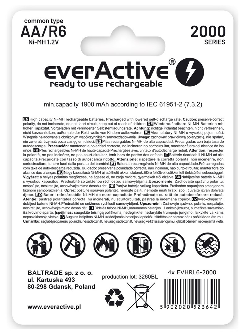 Rechargeable batteries everActive Ni-MH R6 AA 2000 mAh Silver Line Rechargeable batteries everActive Ni-MH R6 AA 2000 mAh Silver Line