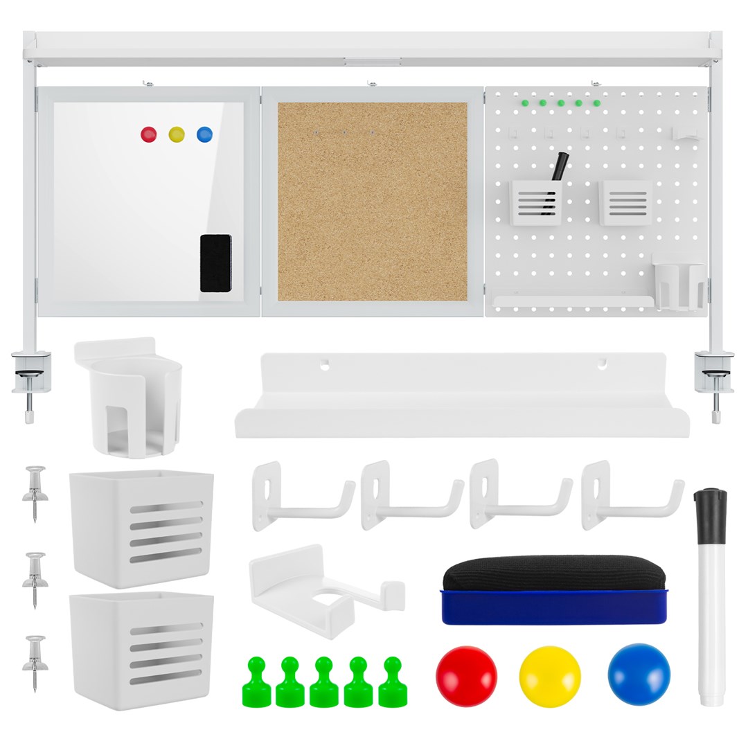 Ergo Office desk divider / organizer, max load 10kg, white and cork board, width 1250mm, white, ER-300 W Ergo Office desk divider / organizer, max load 10kg, white and cork board, width 1250mm, white, ER-300 W