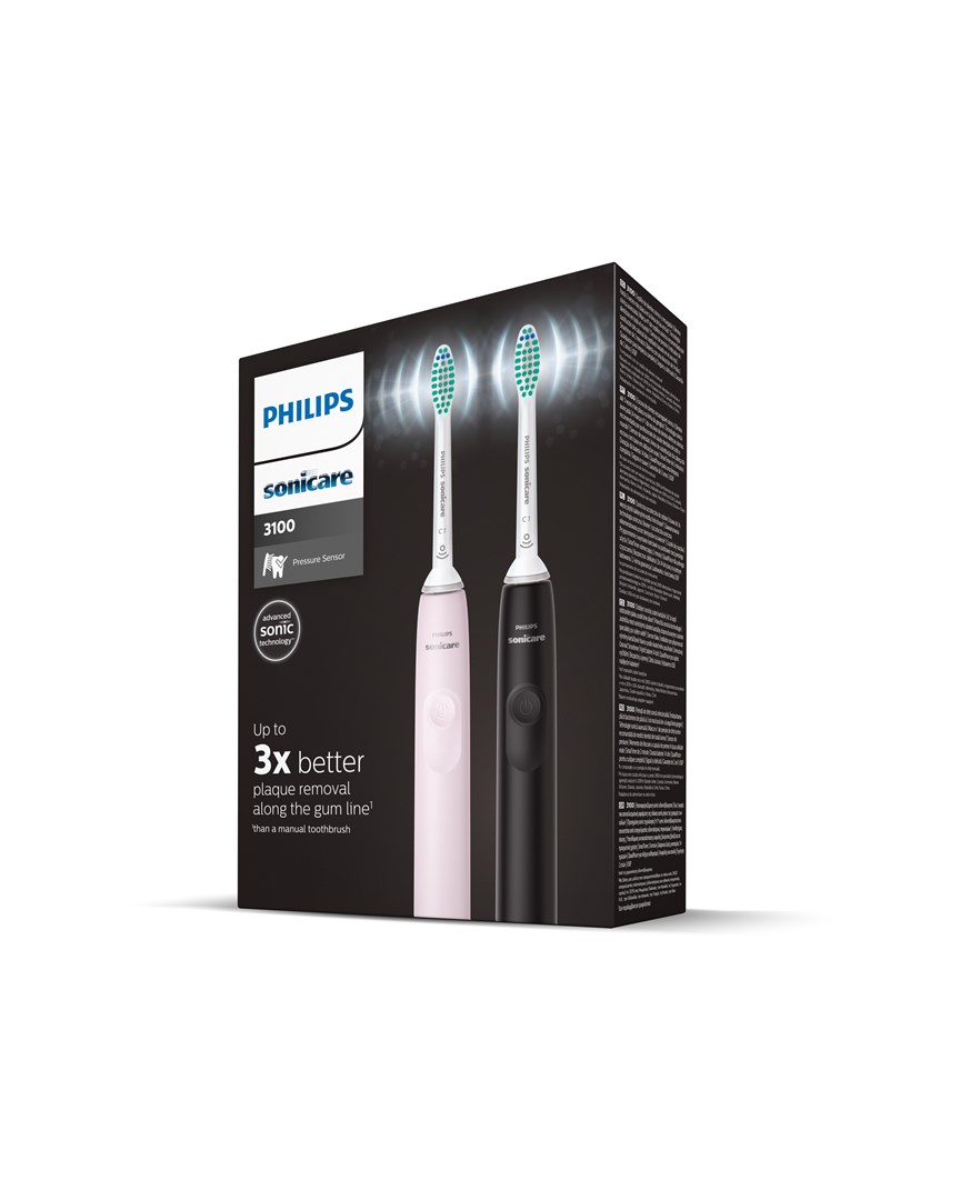 Philips 3100 series HX3675/15 2-pack sonic electric toothbrushes - black & pink Philips 3100 series HX3675/15 2-pack sonic electric toothbrushes - black & pink
