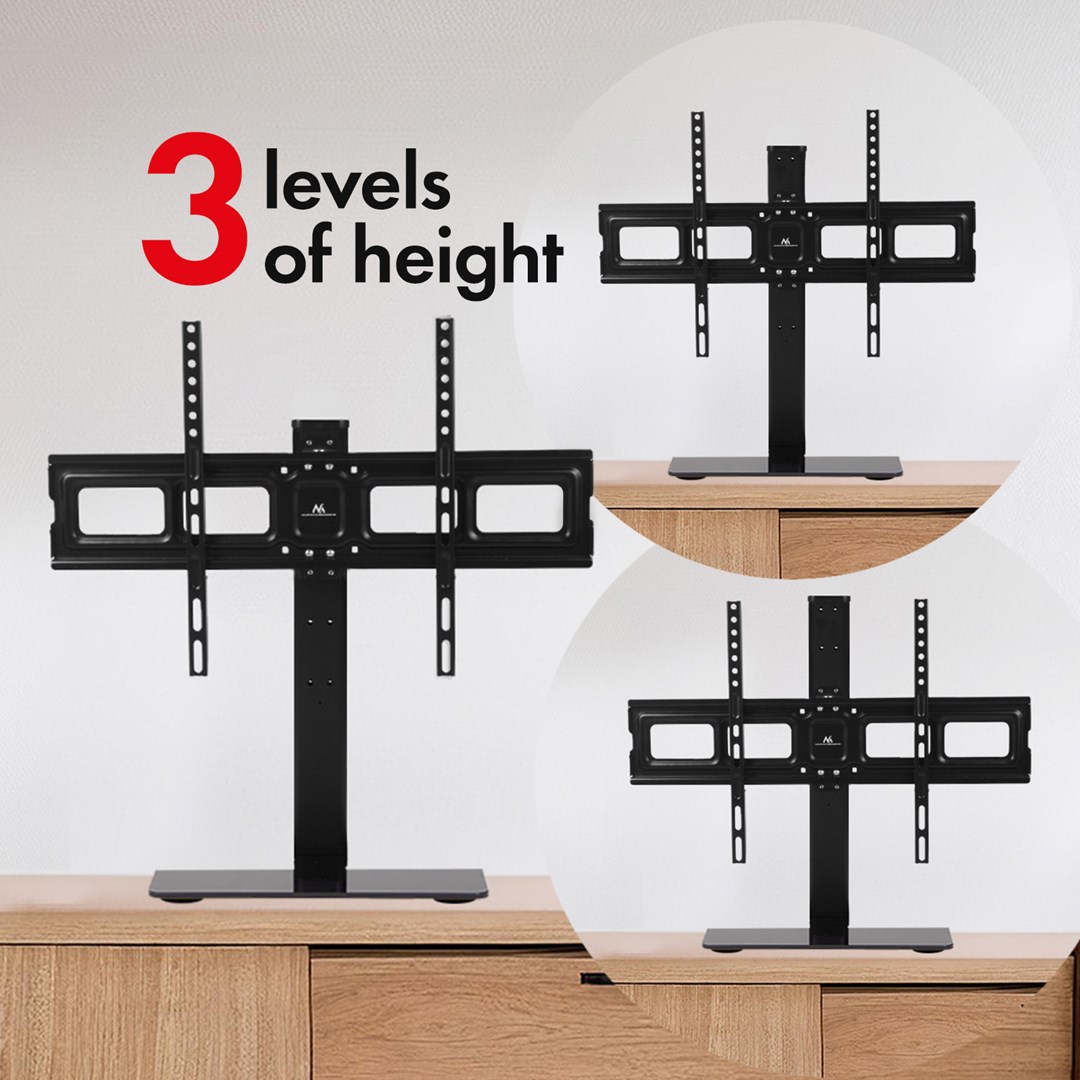 Maclean MC-386 Universal TV Stand Base for Cabinet Dresser Table Desk 32" - 75" 40kg VESA 35° Rotating Temepred Glass Adjustable TV Height Powder Coating Maclean MC-386 Universal TV Stand Base for Cabinet Dresser Table Desk 32" - 75" 40kg VESA 35° Rotating Temepred Glass Adjustable TV Height Powder Coating