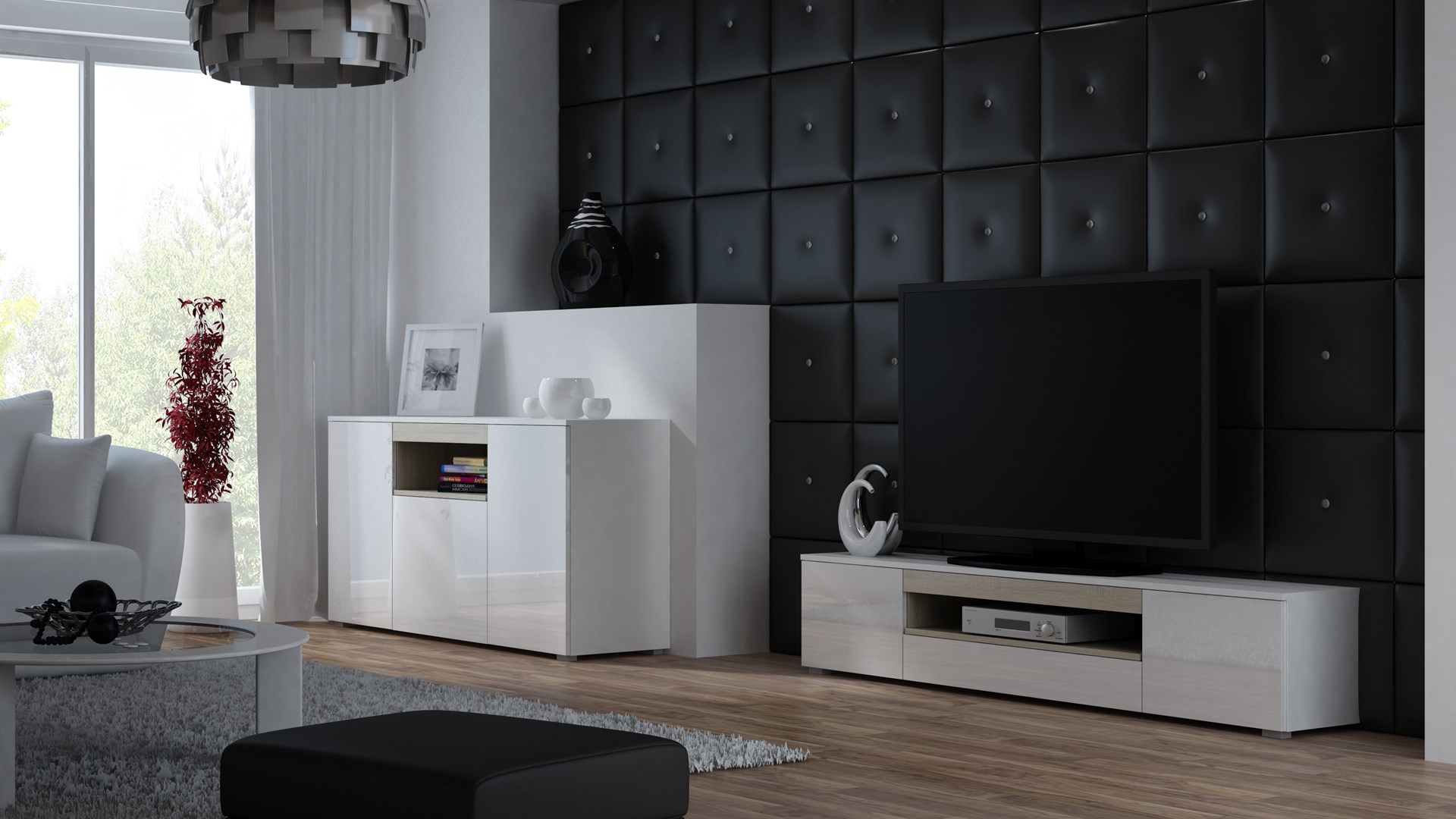 Cama sideboard VIVA 150 white/white gloss + sonoma oak Cama sideboard VIVA 150 white/white gloss + sonoma oak