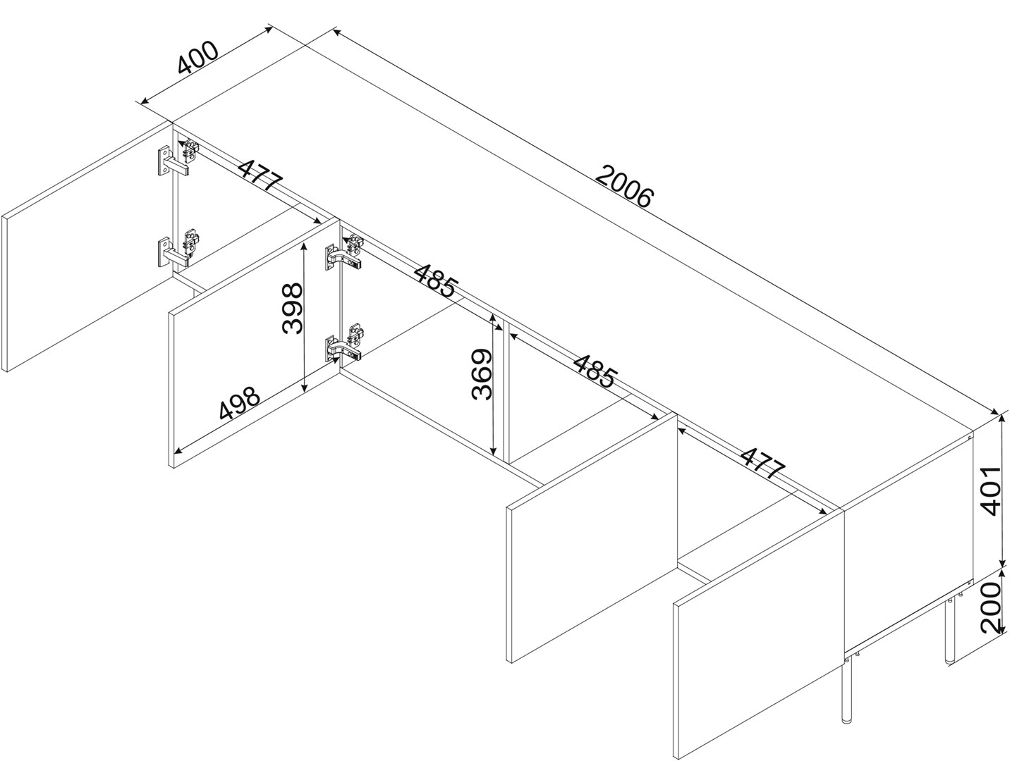 Cama RTV cabinet SIENA 200x40x60 mat black Cama RTV cabinet SIENA 200x40x60 mat black