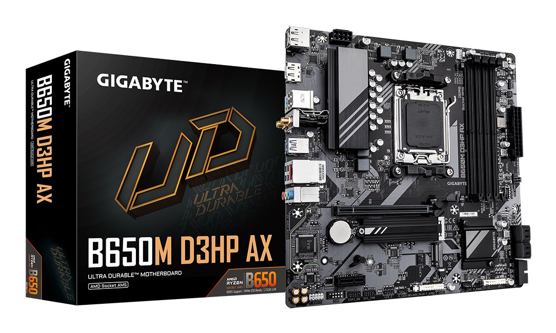 GIGABYTE B650M D3HP AX Motherboard - AMD Ryzen 9000 Series CPUs, 5+2+2 Phases VRM, up to 8000MHz DDR5 (OC), 2xPCIe 4.0 M.2, WIFI 6E, 2.5GbE LAN, USB 3.2 Gen 1 GIGABYTE B650M D3HP AX Motherboard - AMD Ryzen 9000 Series CPUs, 5+2+2 Phases VRM, up to 8000MHz DDR5 (OC), 2xPCIe 4.0 M.2, WIFI 6E, 2.5GbE LAN, USB 3.2 Gen 1