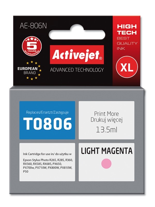 Activejet AE-806N Ink (replacement for Epson T0806; Supreme; 13,5 ml; light magenta) Activejet AE-806N Ink (replacement for Epson T0806; Supreme; 13,5 ml; light magenta)